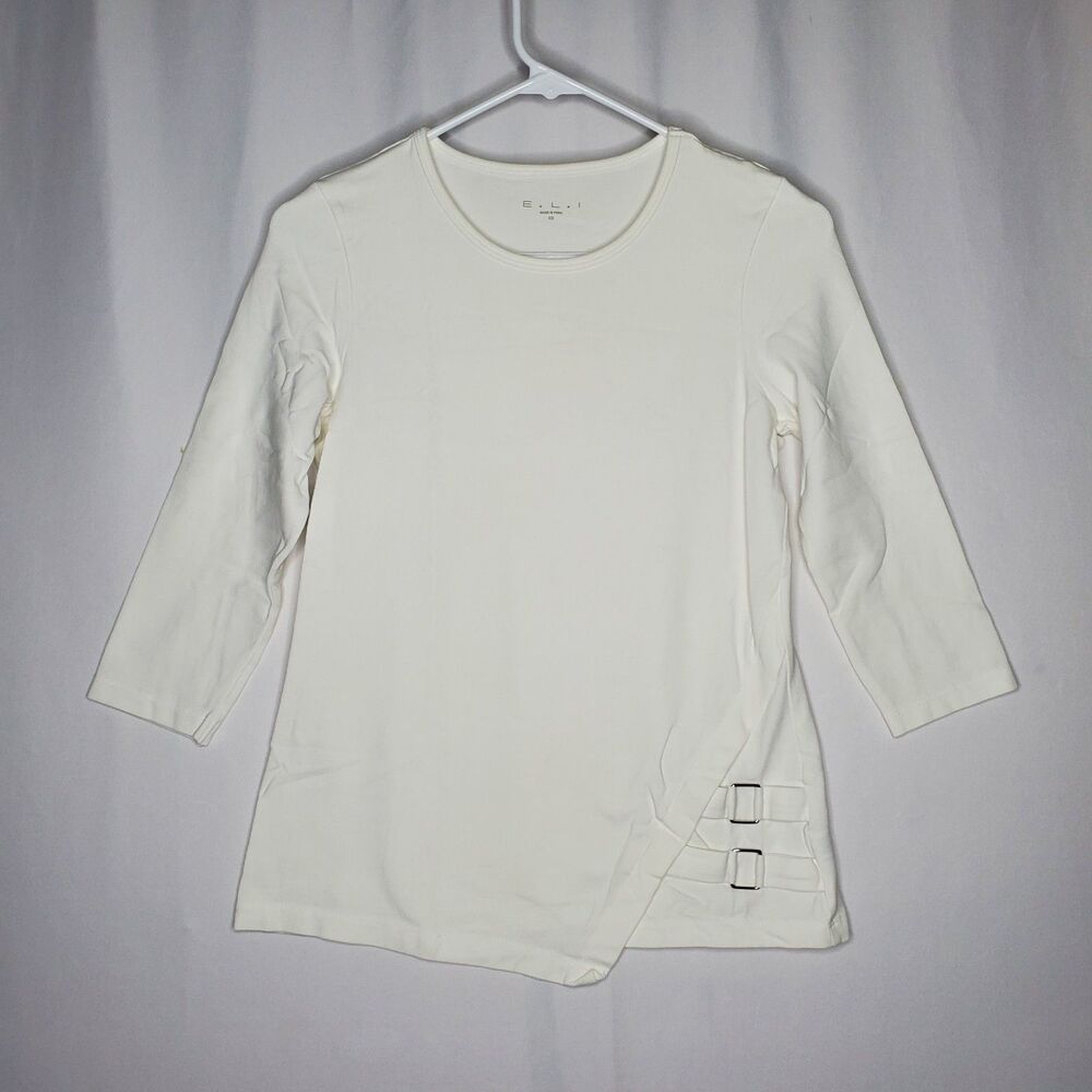 ELI Pima Cotton Buckle Accent Top Women XS White Elbow Gothic Whimsigoth City